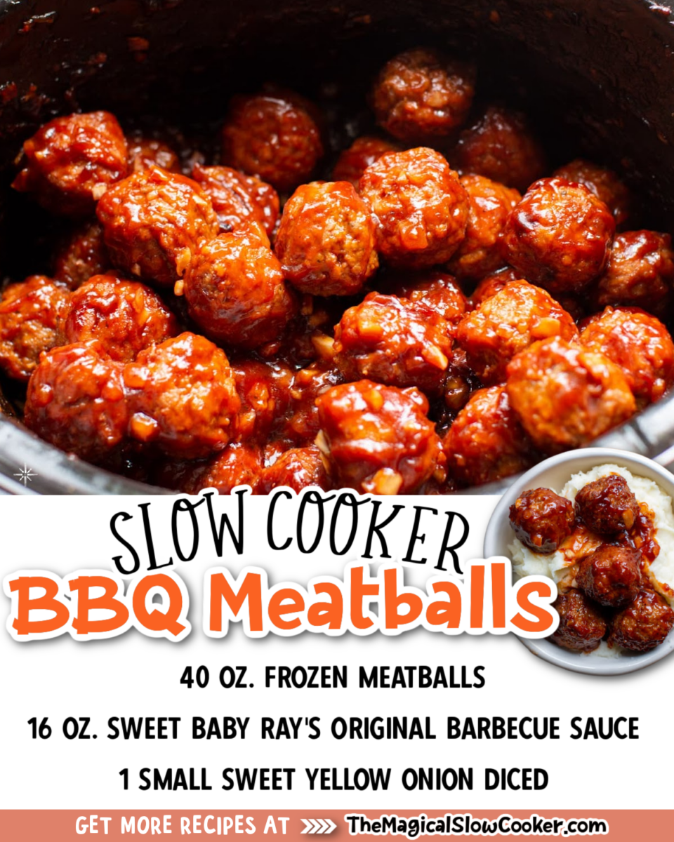 collage of bbq meatballs images with text of the ingredients