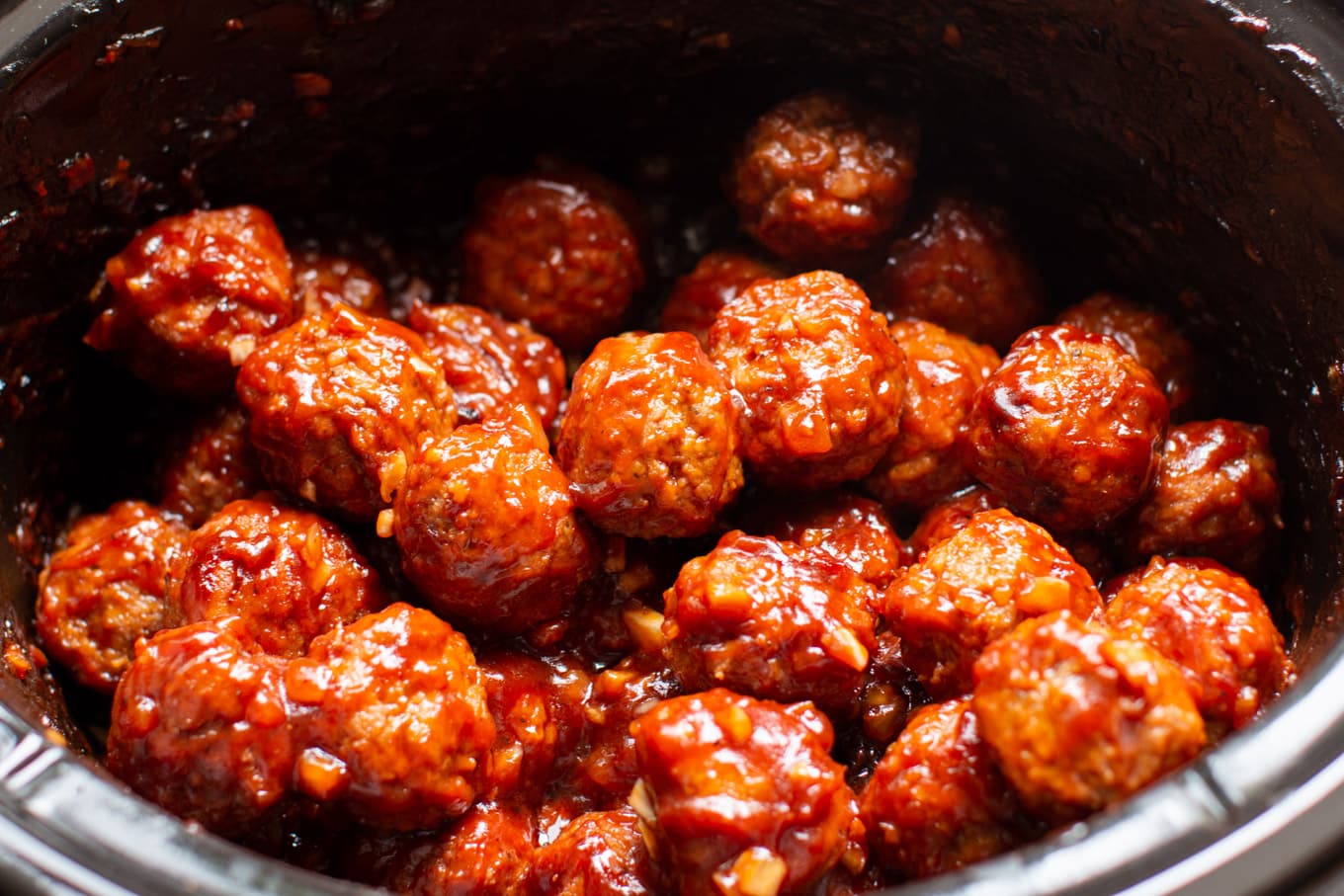 cooked meatballs in barbecue sauce.