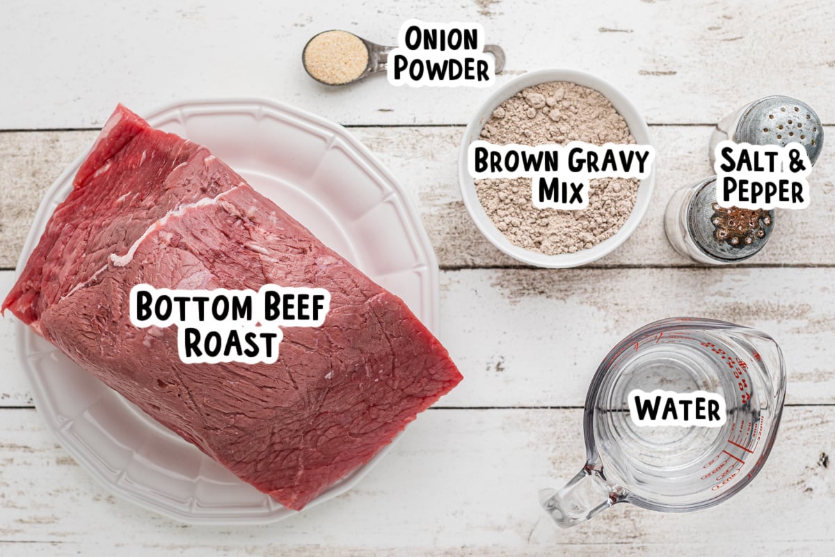 Ingredients for hot roast beef sandwiches on a table.