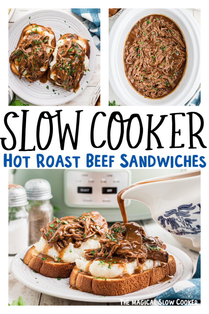 Images of hot roast beef sandwiches with text overlay.
