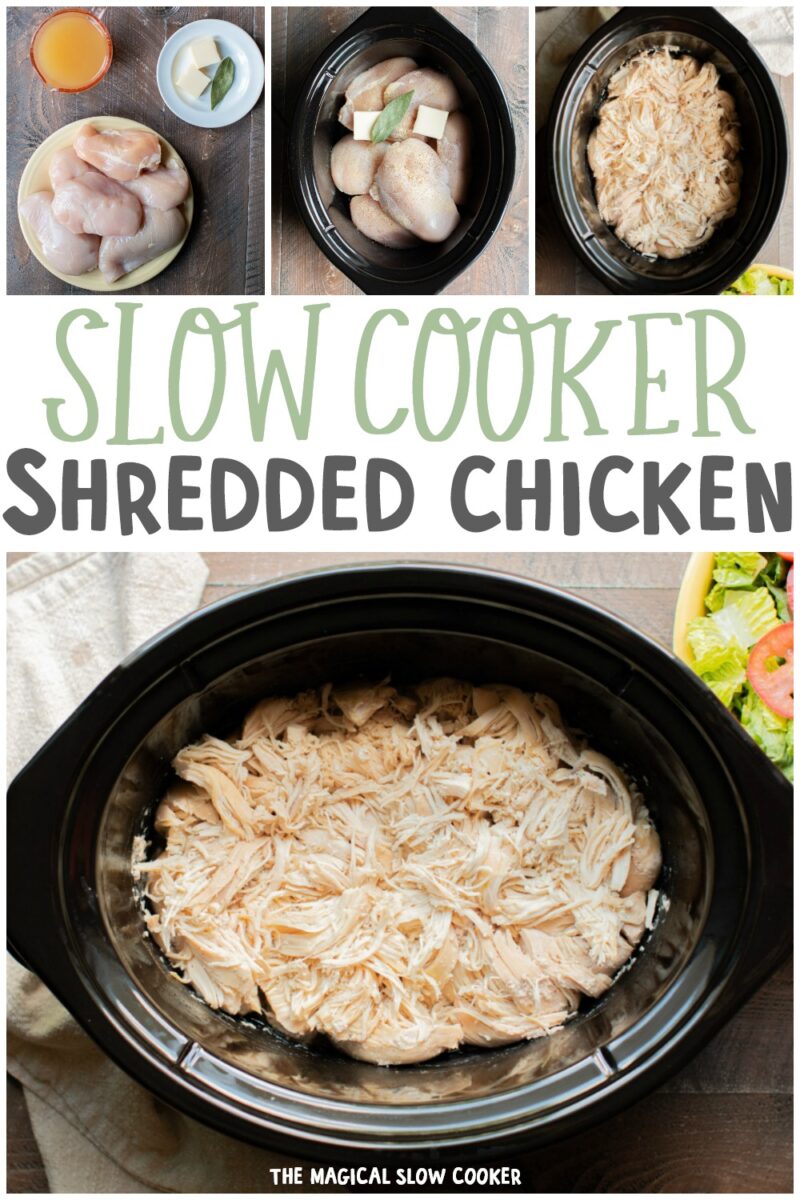 collage of shredded chicken images for pinterest