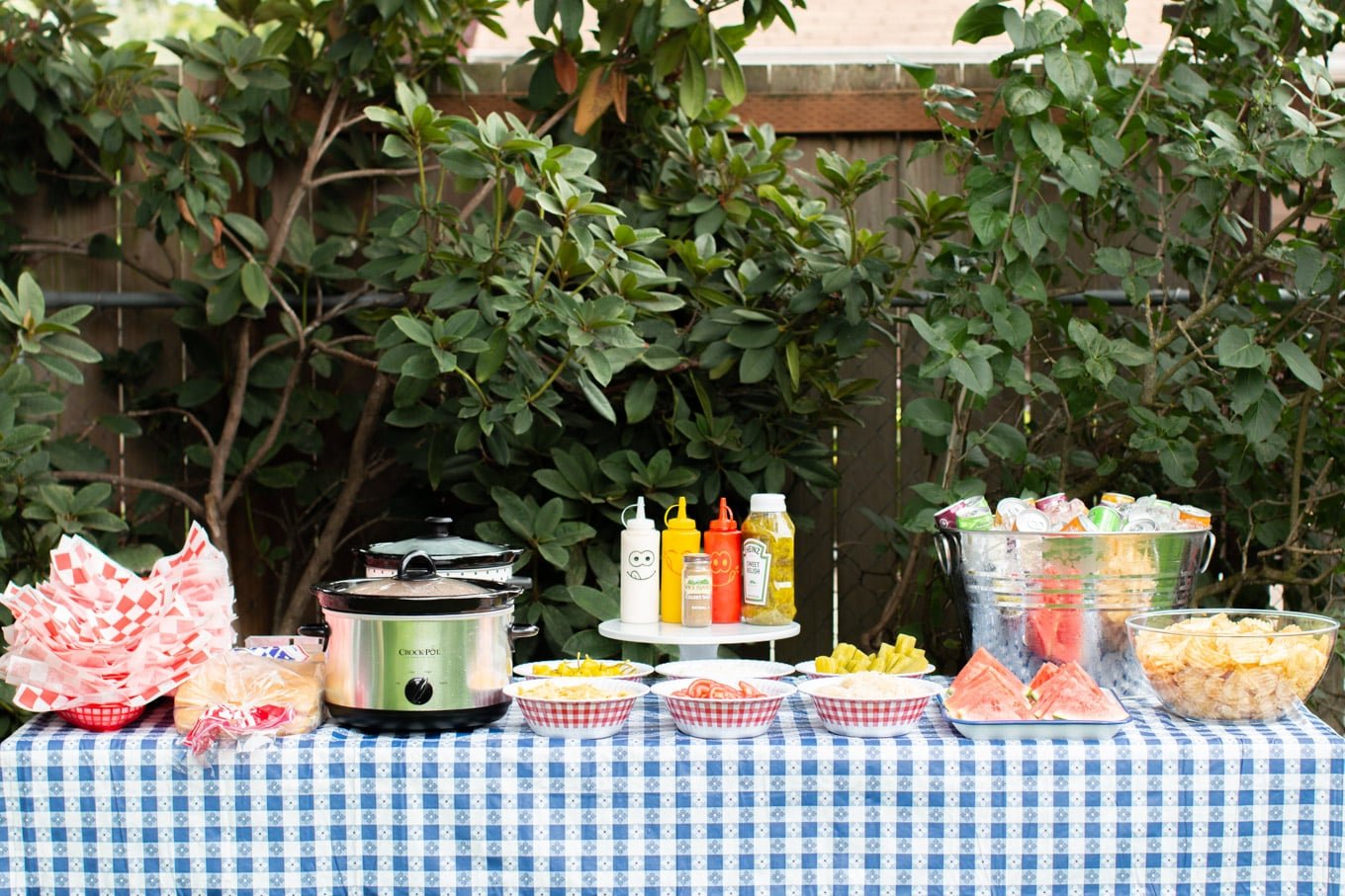 further back view of a hotdog bar.