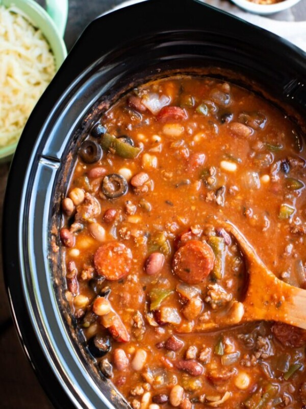 pizza bean soup in a slow cooker.