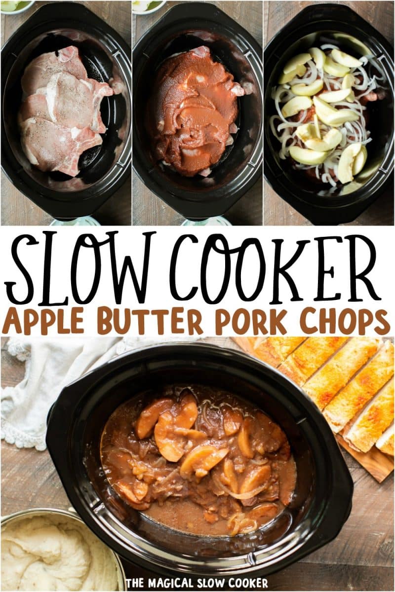 collage of photos of apple butter pork chops for pinterest
