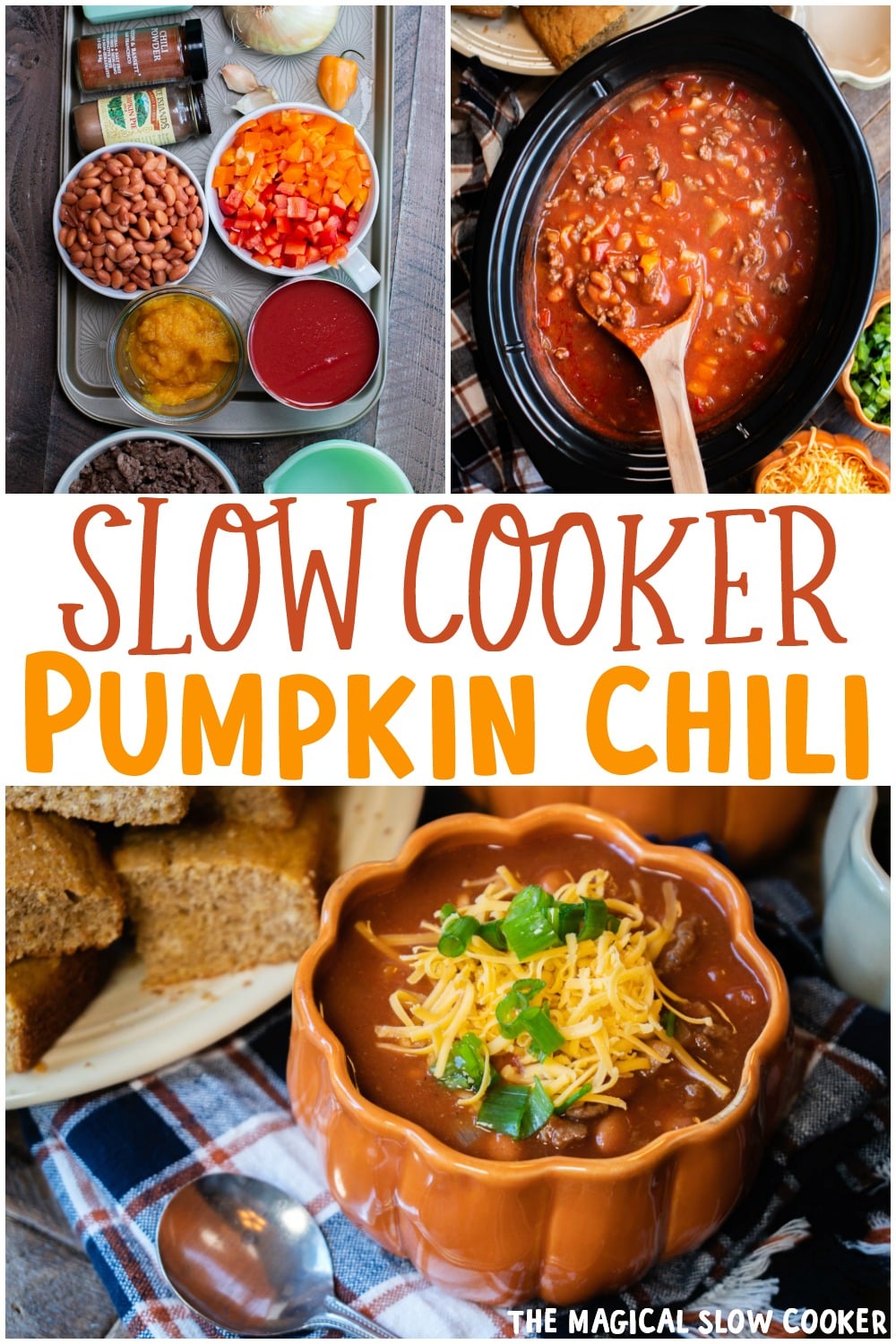 collage of pumpkin chili recipes for pinterest