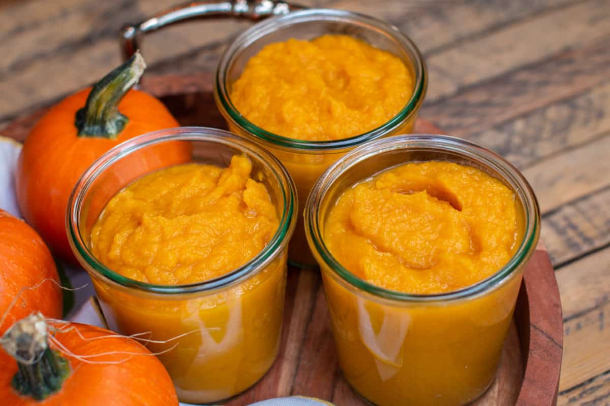 3 jars of homemade pumpkin puree