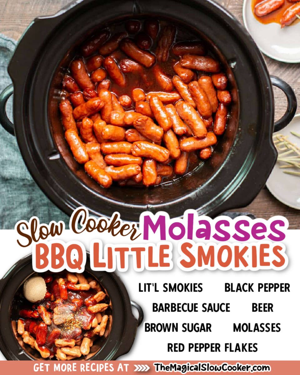 collage of molasses little smokies with text of ingredients.