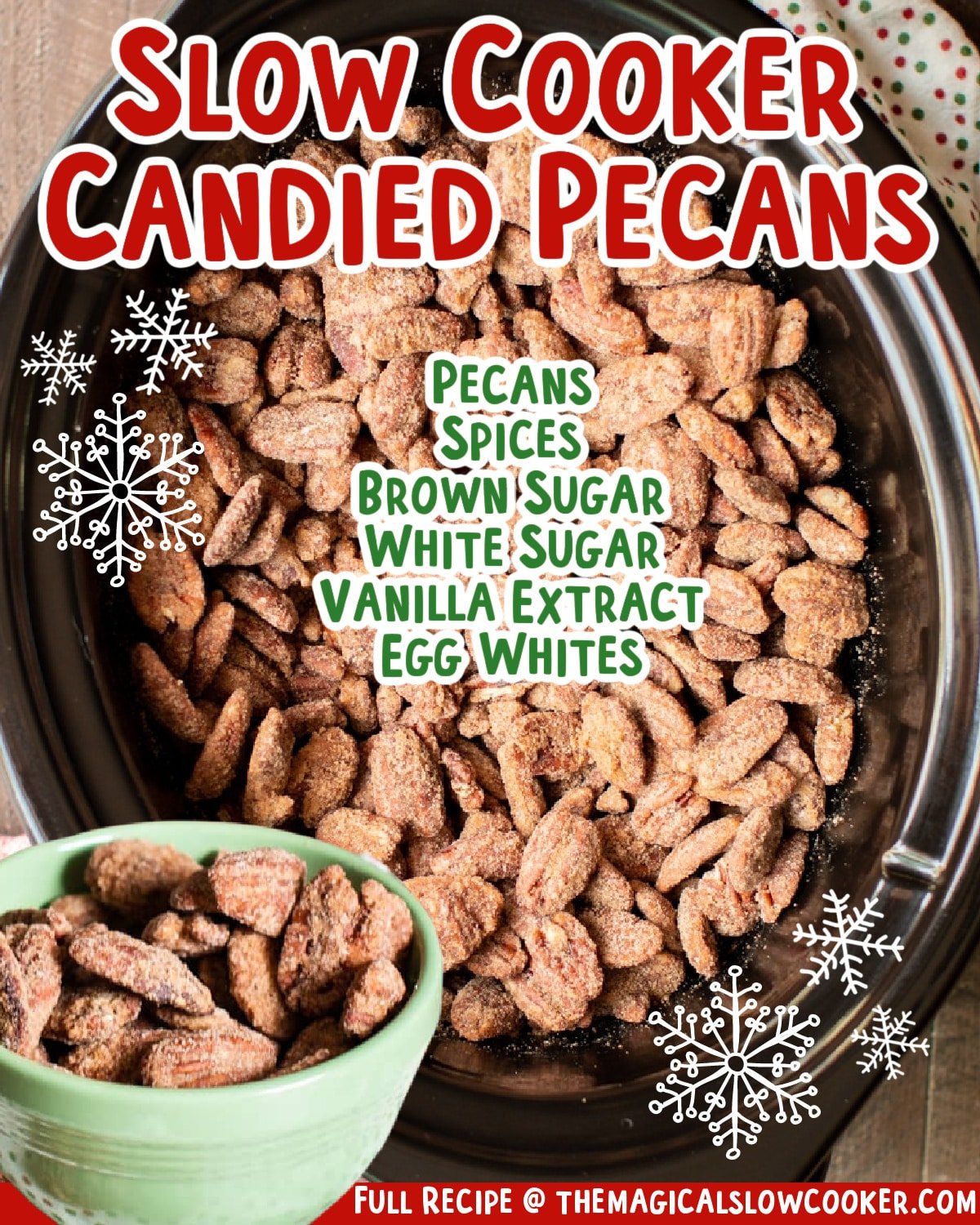 collage of candied pecans images for facebook and pinterest.