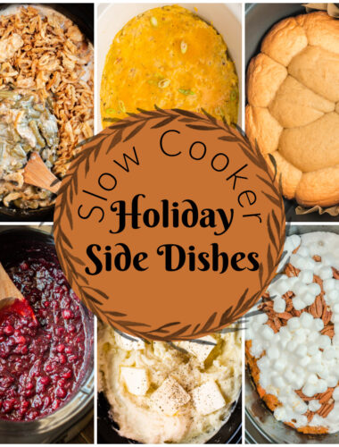 holiday side dish collage with text in the middle.