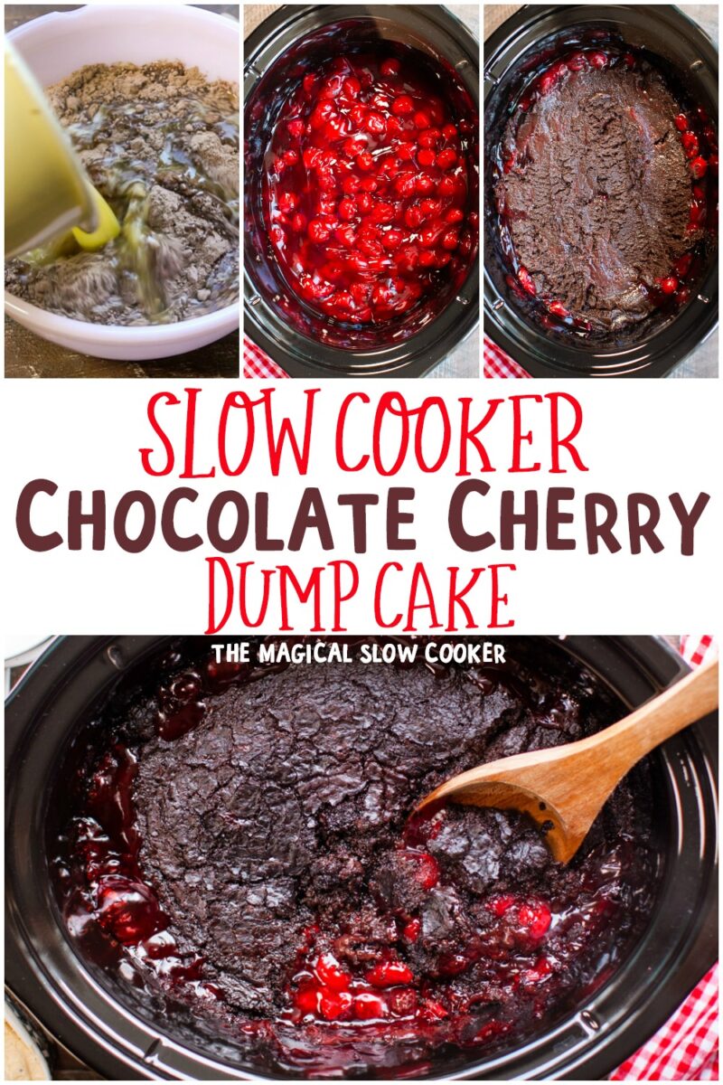 collage of chocolate cherry dump cake for pinterest