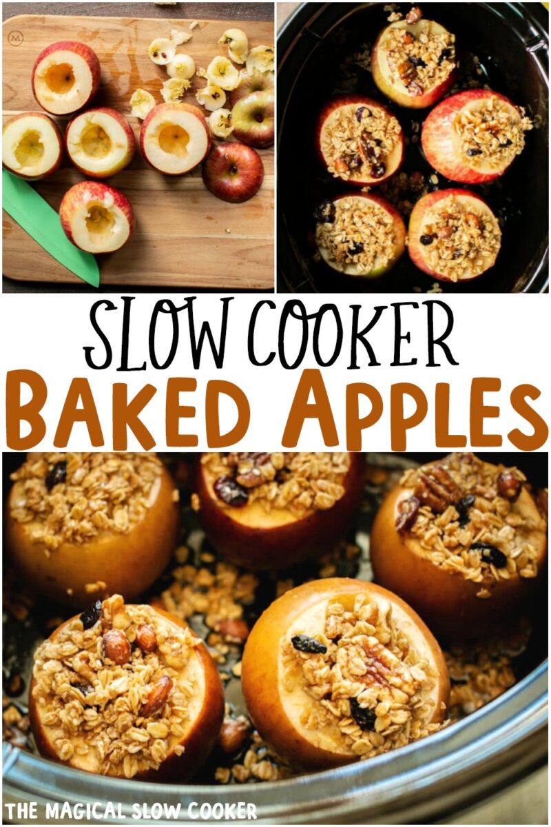 collage of baked apple images with text overlay for pinterest