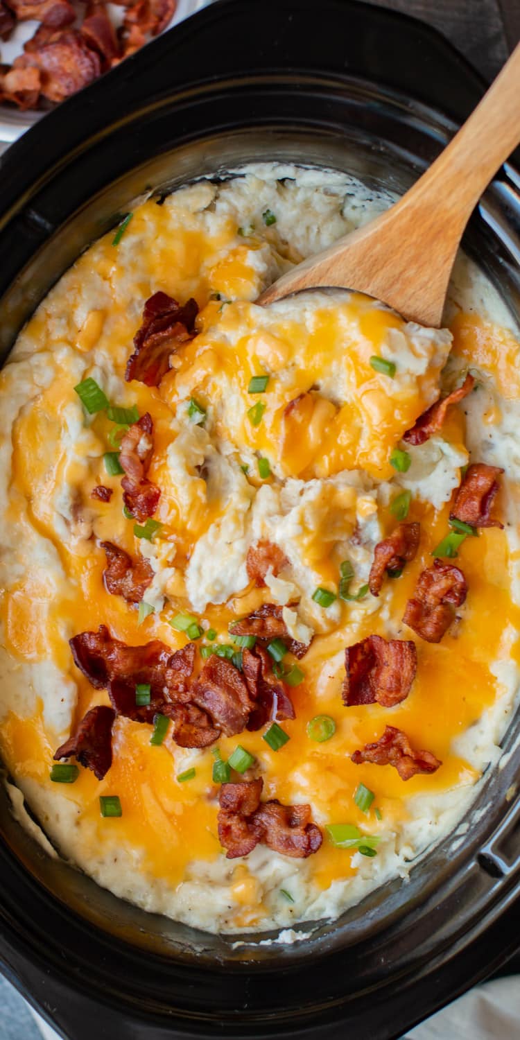 close up of baked potato casserole