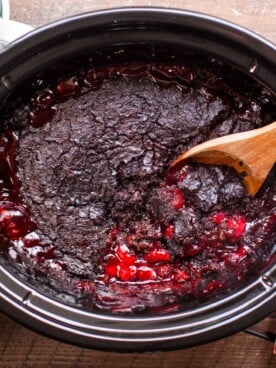 Chocolate Cherry Dump Cake done cooking ready to serve
