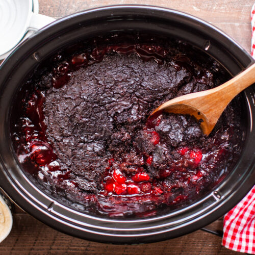 Chocolate Cherry Dump Cake done cooking ready to serve