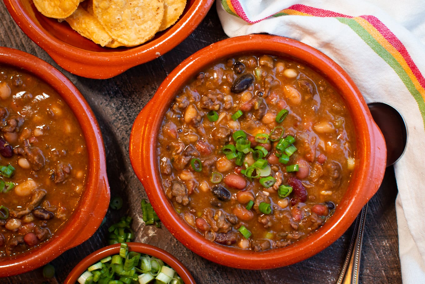 15 bean taco soup in bowls