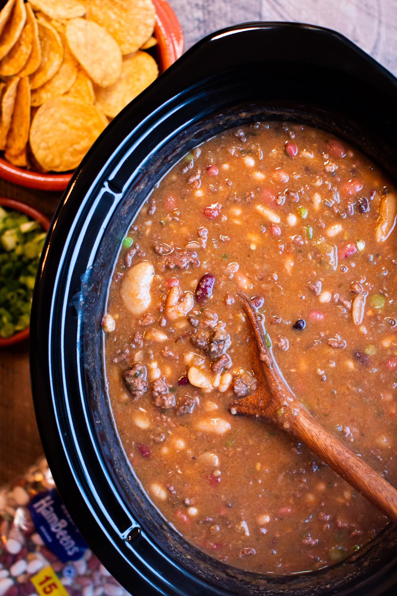 close up of taco 15 bean soup.