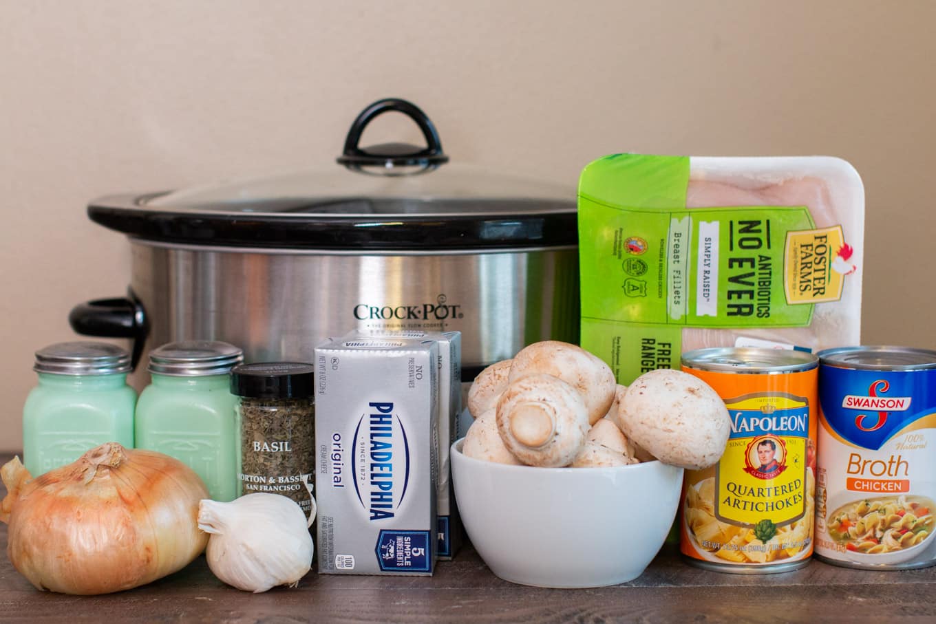 ingredients for artichoke mushroom chicken still in packaging