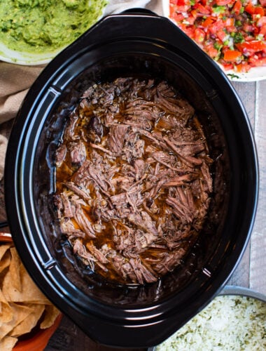 Shredded Chipotle Barbacoa in slow cooker