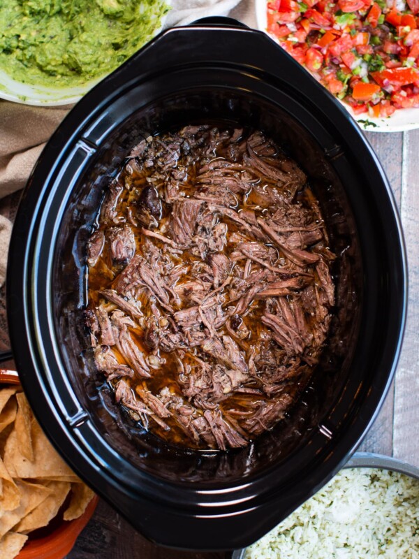 Shredded Chipotle Barbacoa in slow cooker