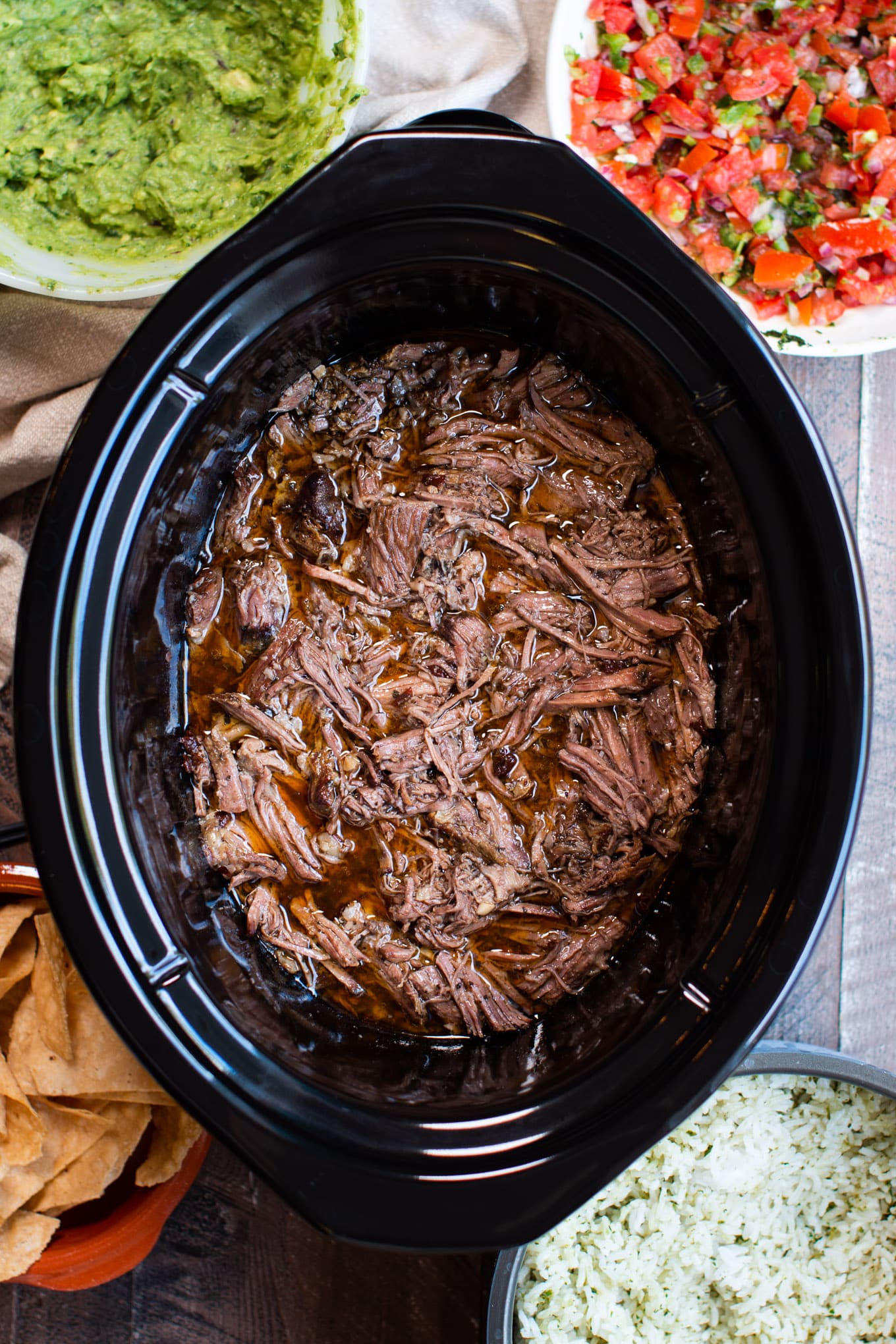 Shredded Chipotle Barbacoa in slow cooker