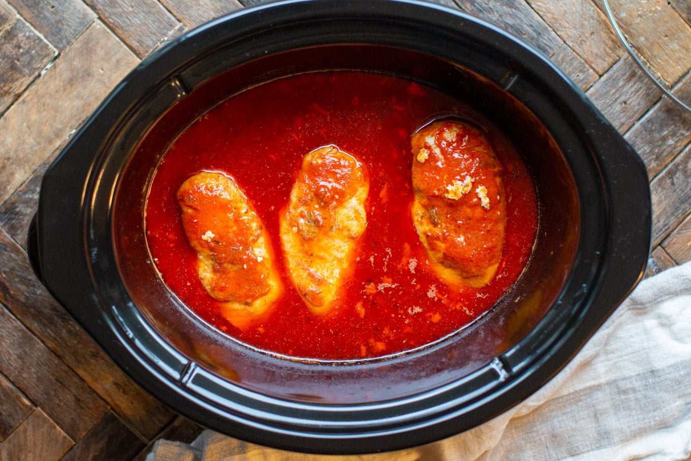 cooked chicken breasts in buffalo sauce (unshredded).