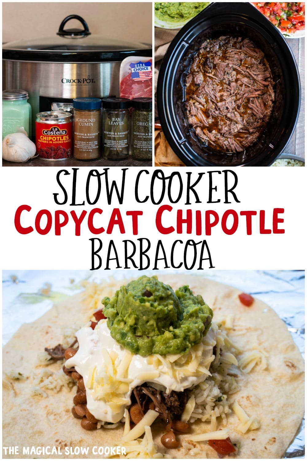 collage of chipotle barbacoa photos for pinterest