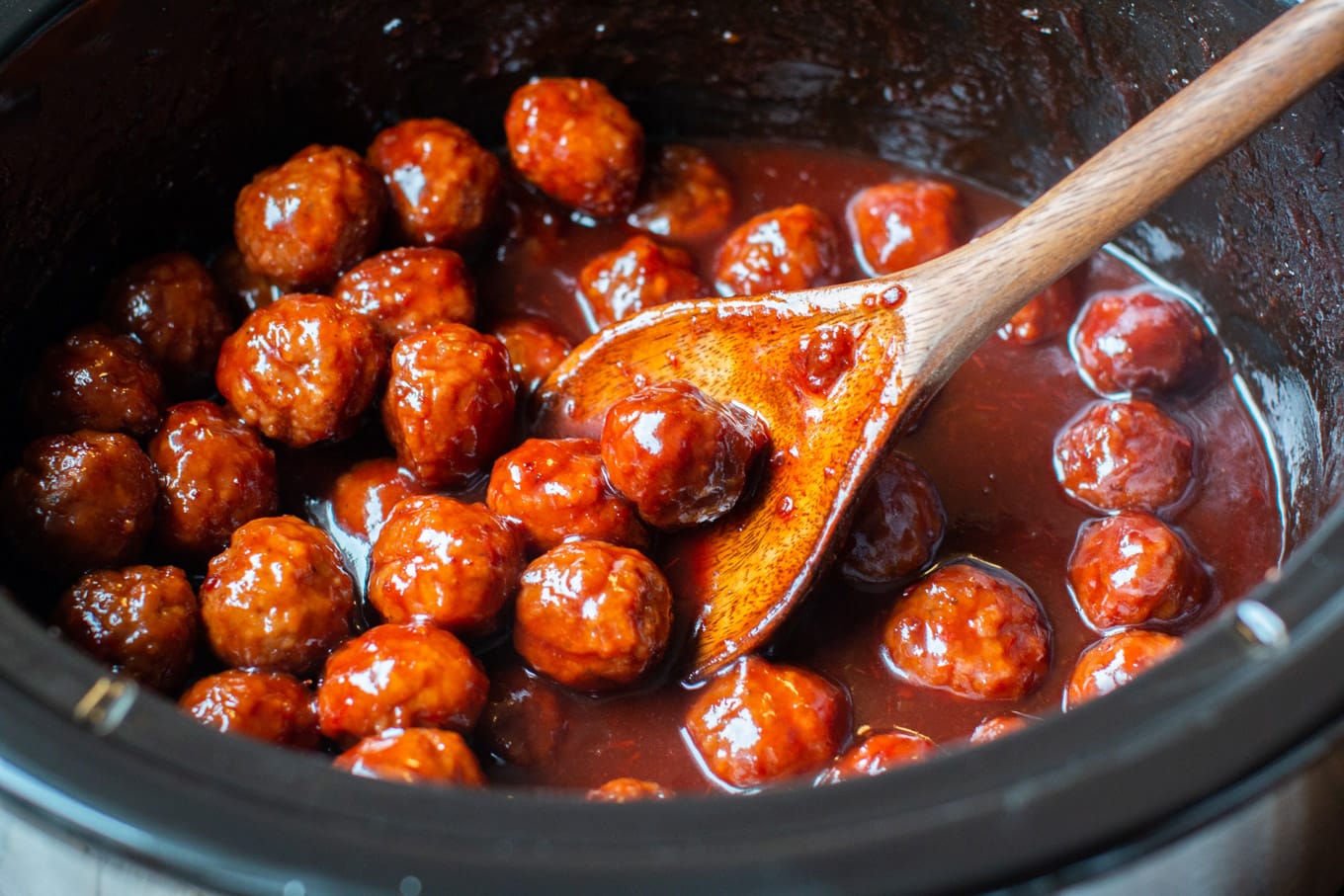 grape jelly meatballs cooked in the slow cooker