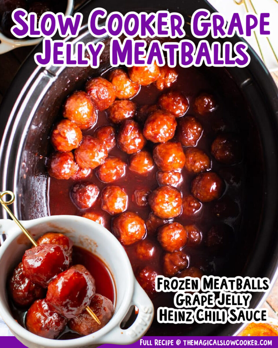 images of grape jelly meatballs with text for facebook.