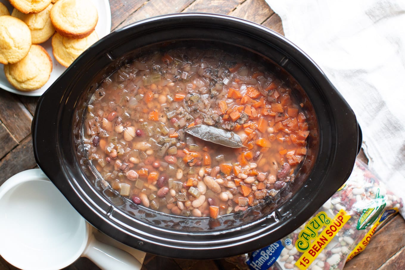 cooked 15 bean soup before adding corn, salsa and cajun seasoning mix.