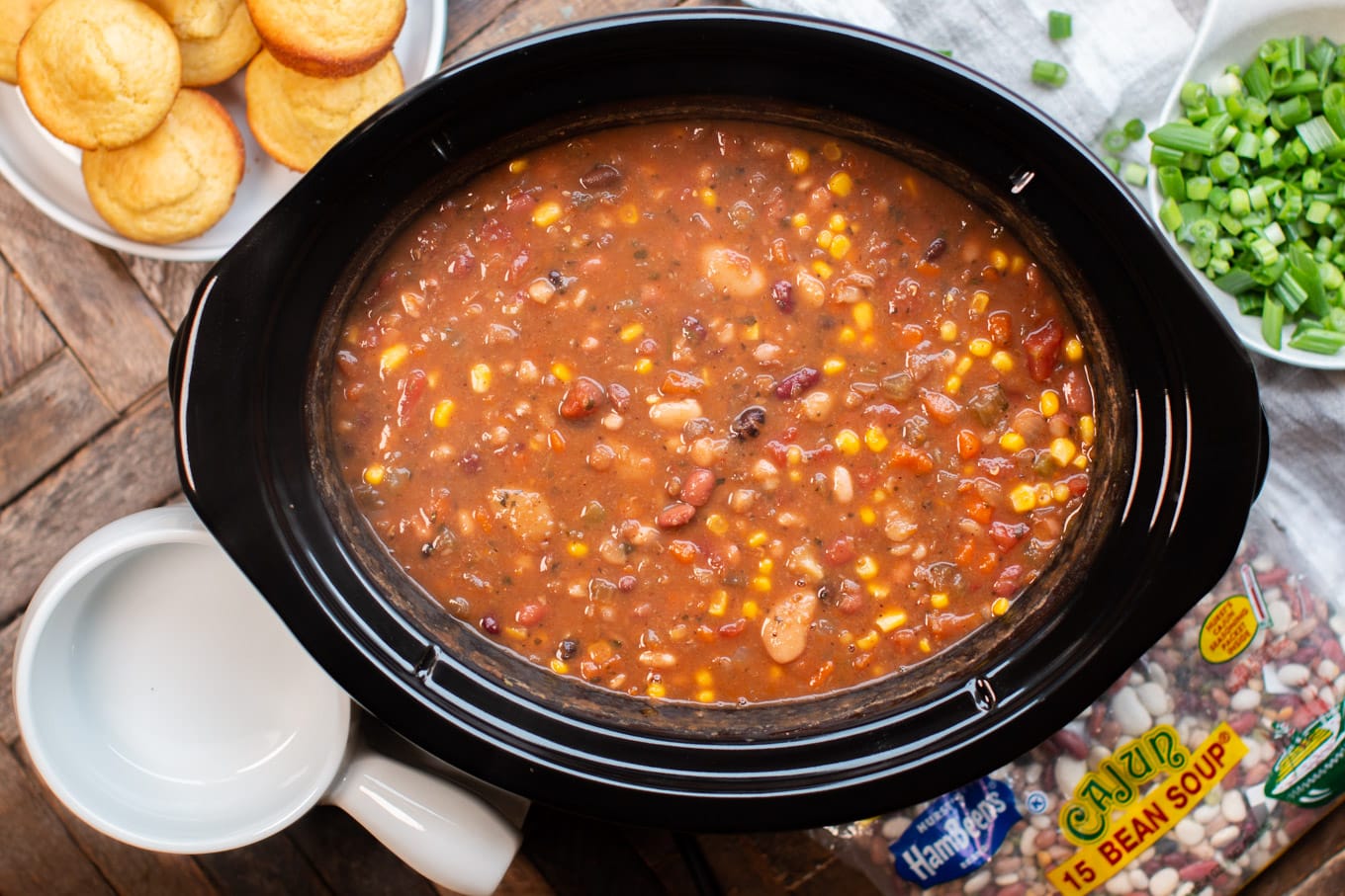 finished 15 bean soup in slow cooker with cornbread on the side