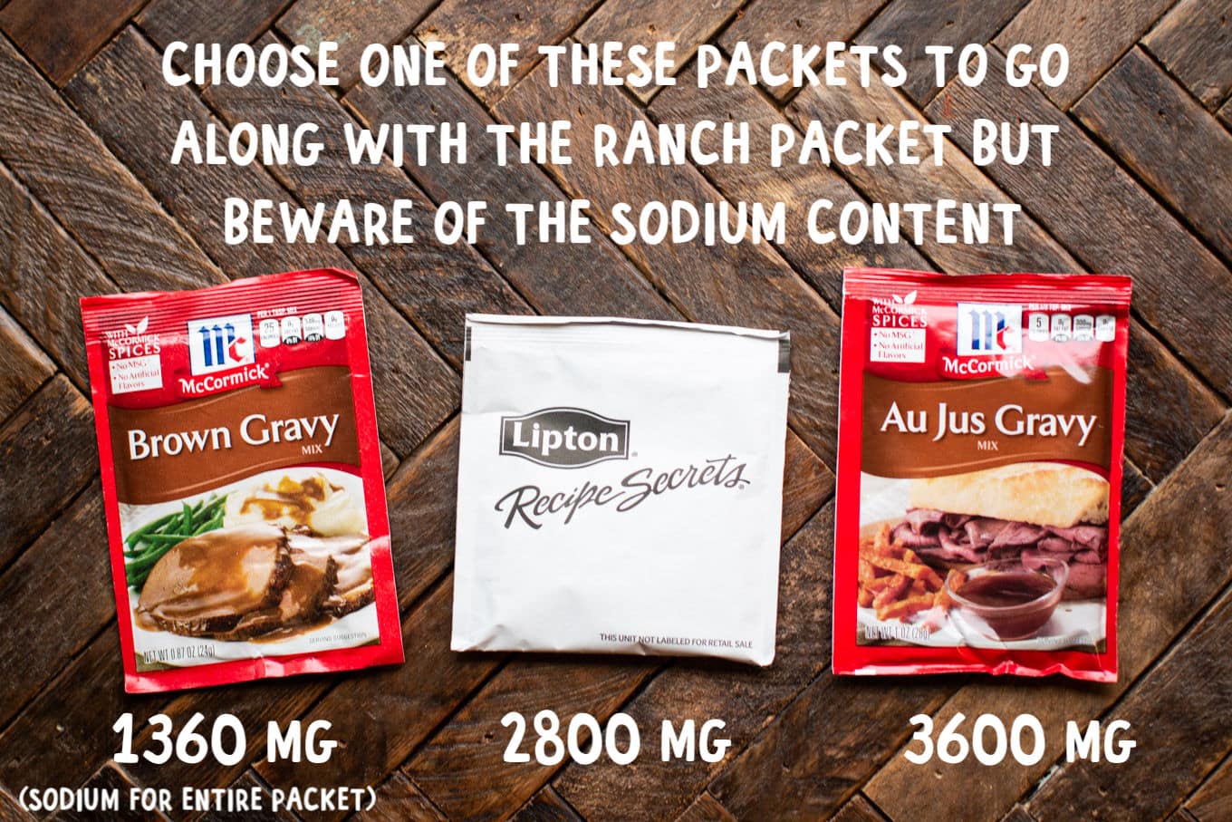 sodium in packets: brown gravy 1360, lipton onion 2800, au jus 3600.