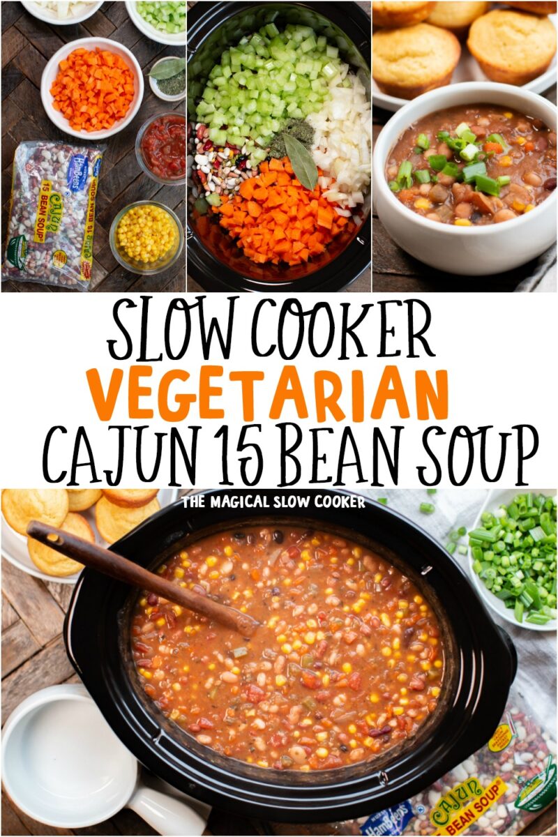 collage of vegetarian 15 bean soup for pinterest