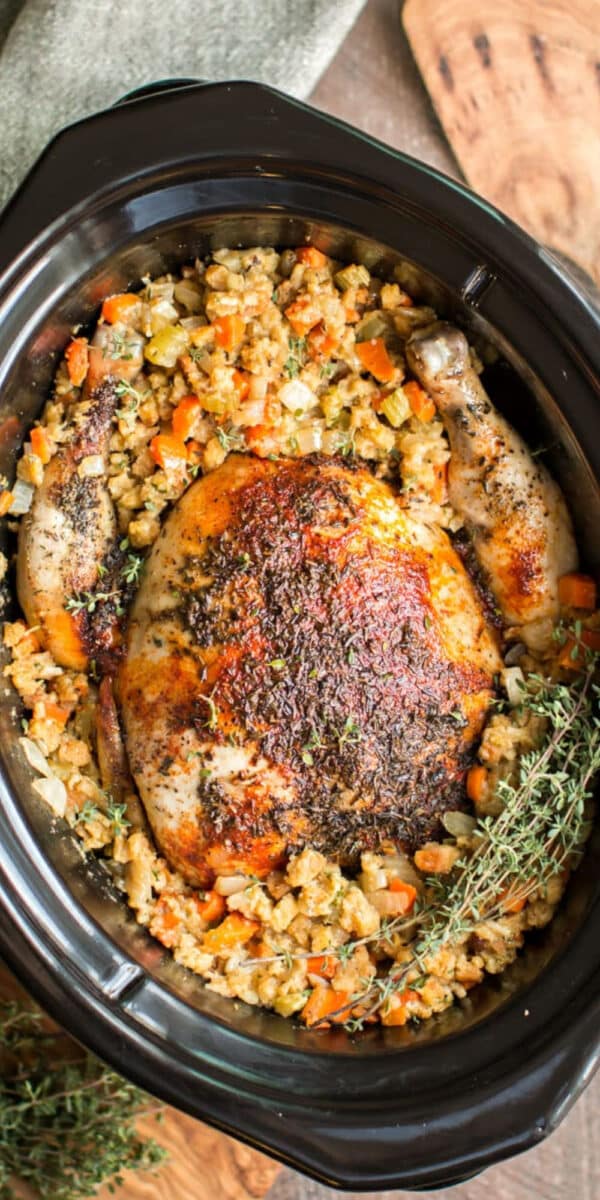 Slow Cooker Whole Chicken and Stuffing