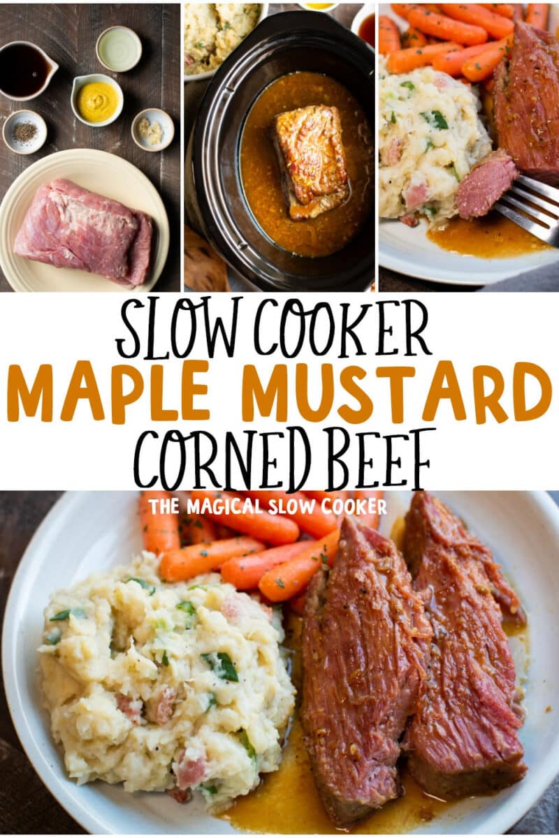 collage of maple mustard corned beef photos for pinterest