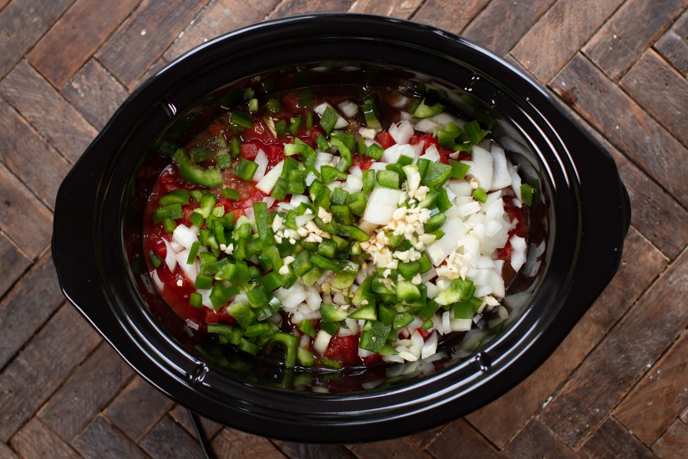 all ingredients for swiss steak in crockpot