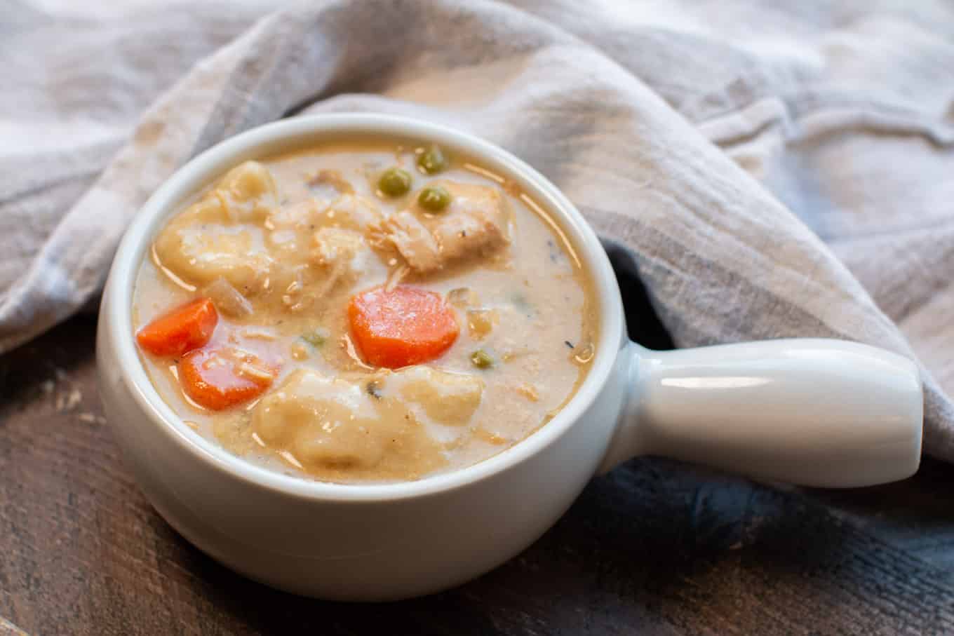 chicken and dumplings in bowl