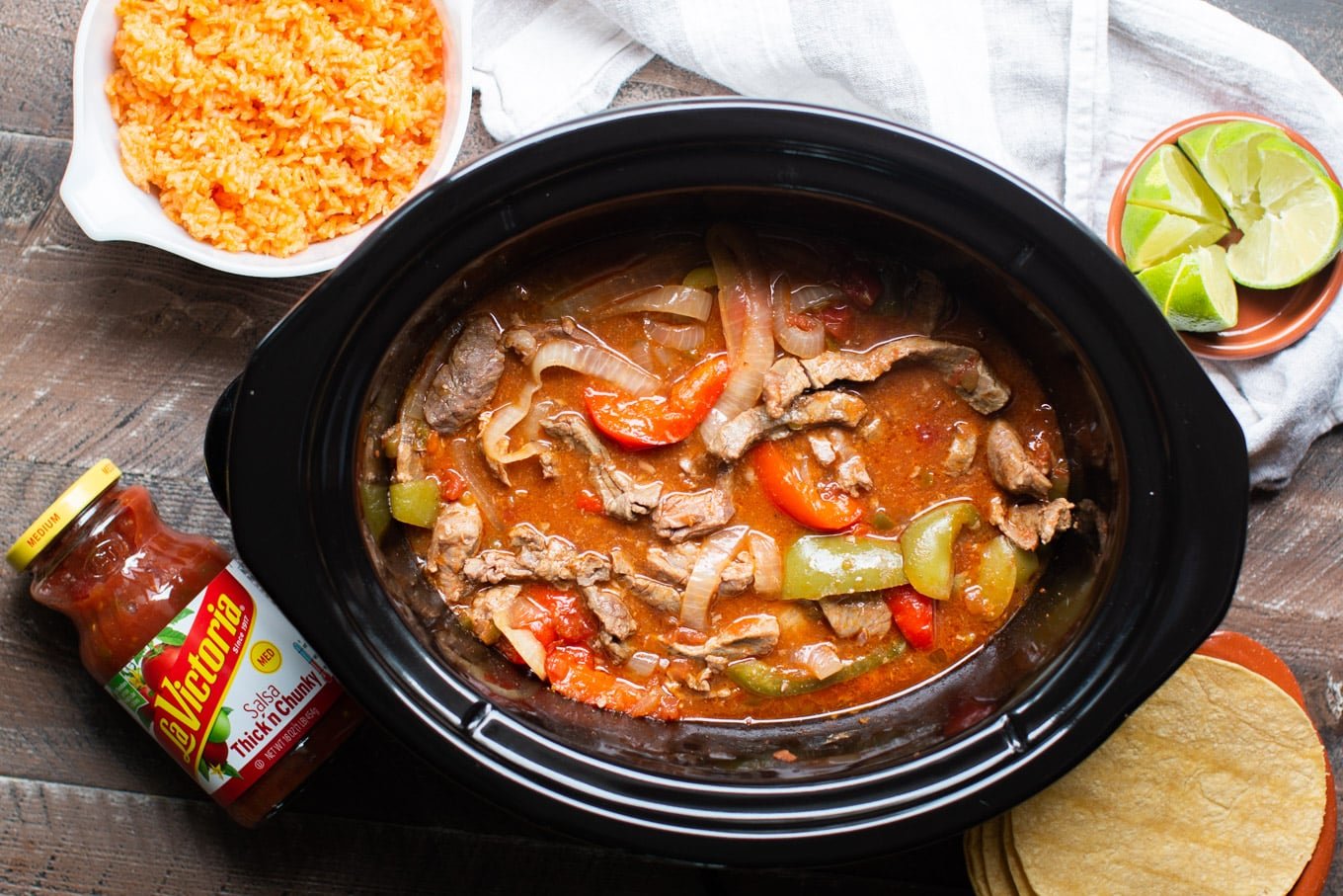 finished cooking beef fajitas in slow cooker