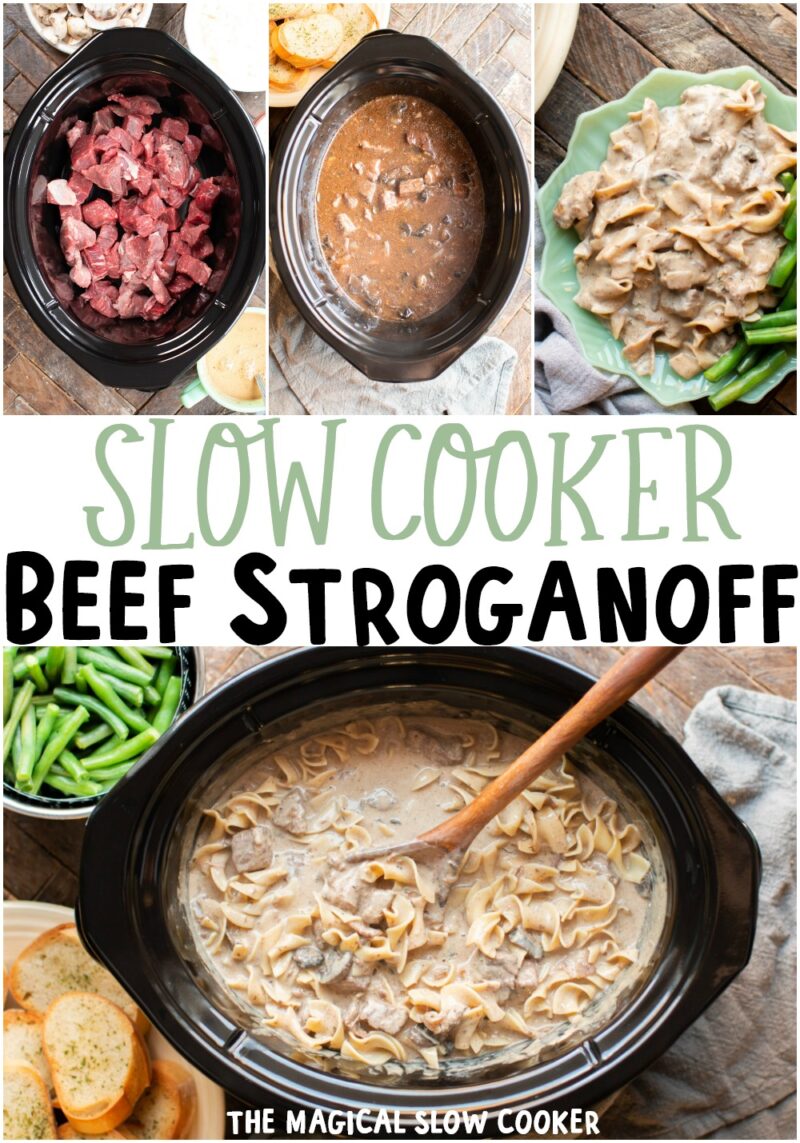 collage of beef stroganoff photos for pinterest