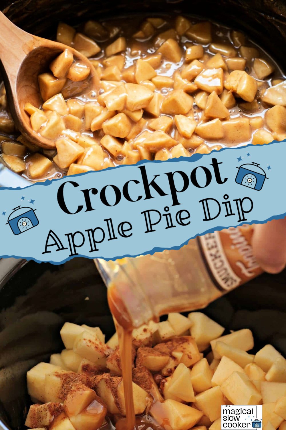 2 images of apple pie dip.