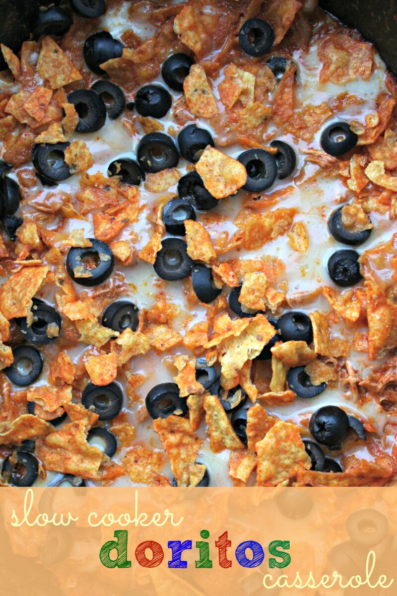 Doritos casserole in slow cooker photo with text on top