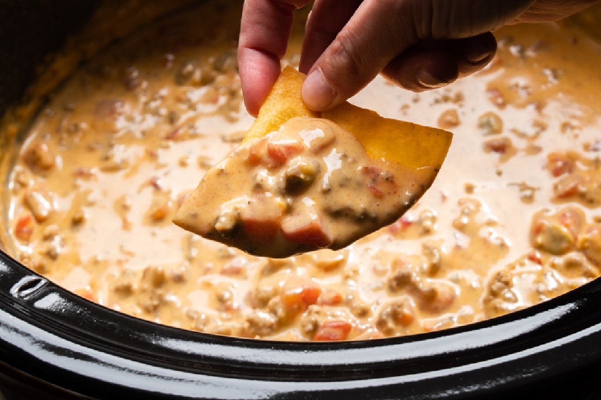 Slow Cooker Rotel Dip with Beef - The Magical Slow Cooker