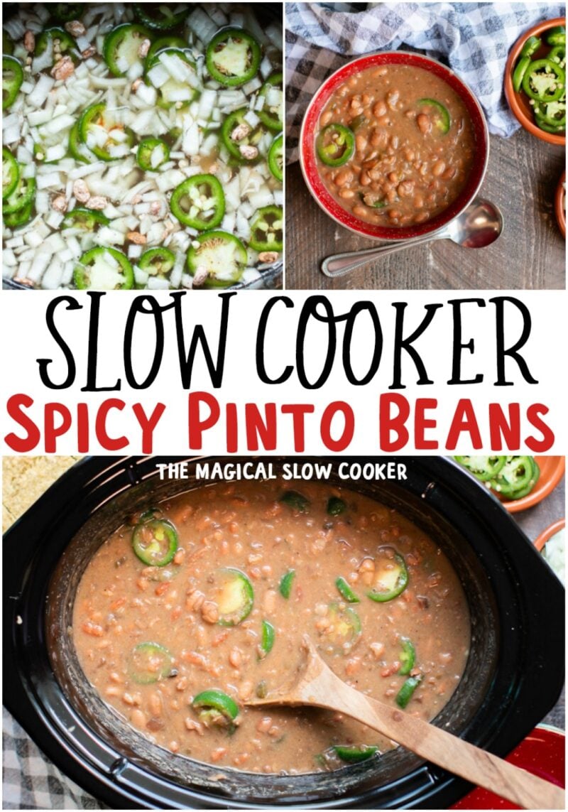 collage of photos of spicy pinto beans for pinterest