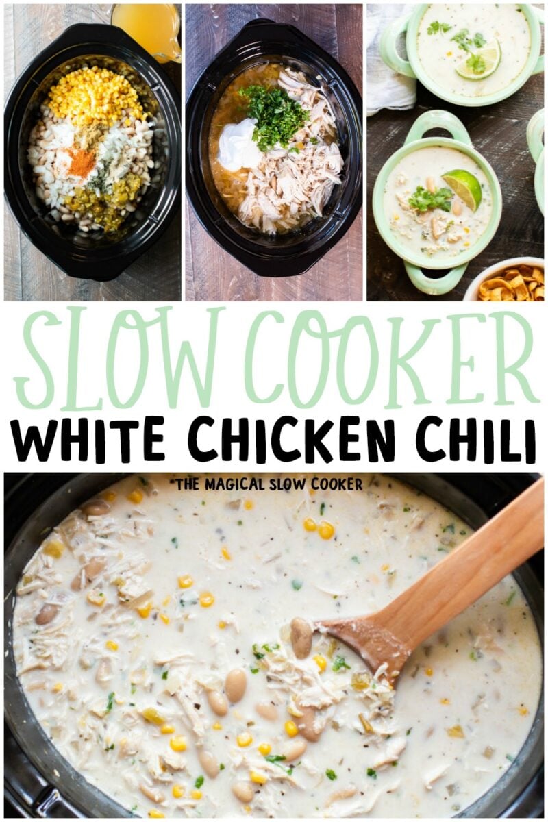 collage of photos of white chicken chili for pinterest
