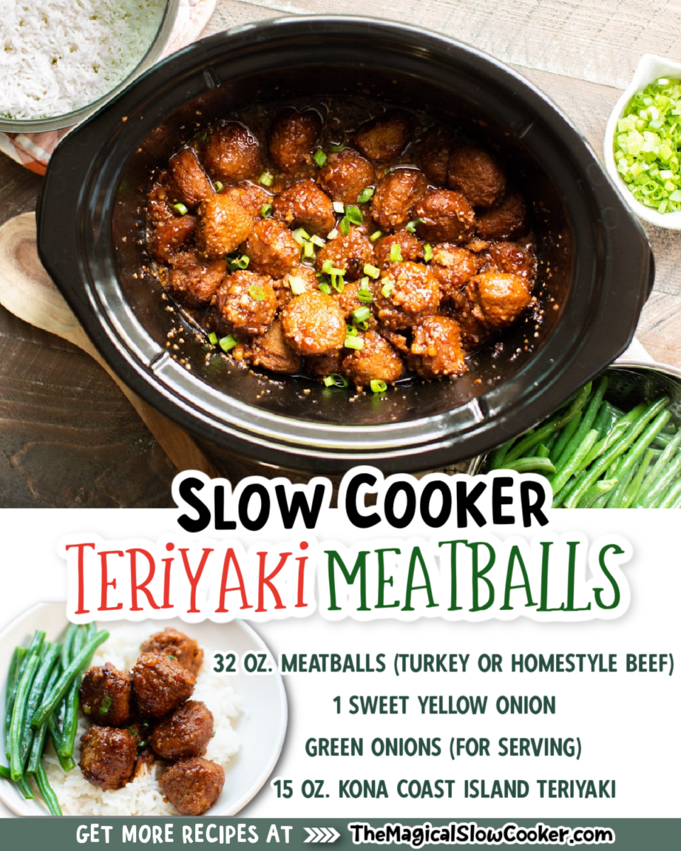 collage of teriyaki meatballs with the ingredients labeled.