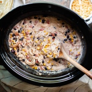 shredded chicken with corn and beans in slow cooker