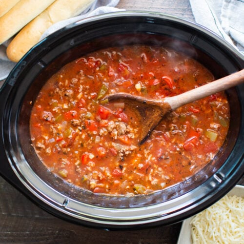 stuffed pepper soup done cooking in slow cooker