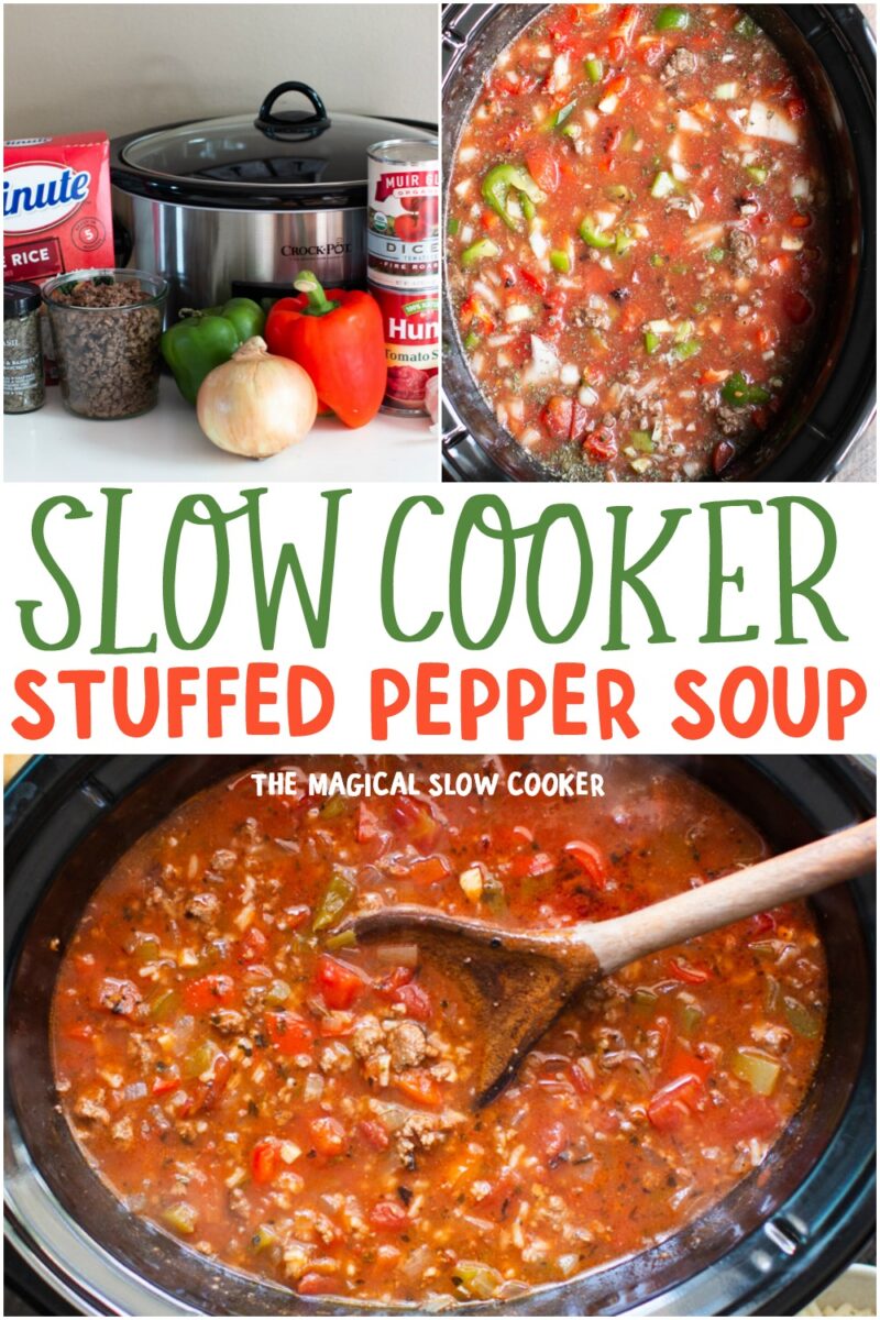 collage of photos of stuffed pepper soup