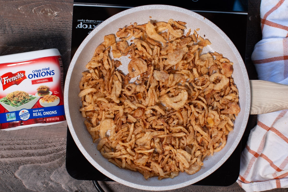 French fried onions in a skillet