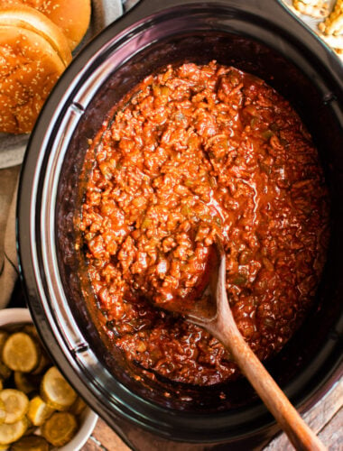 close up of sloppy joe meat and sauce