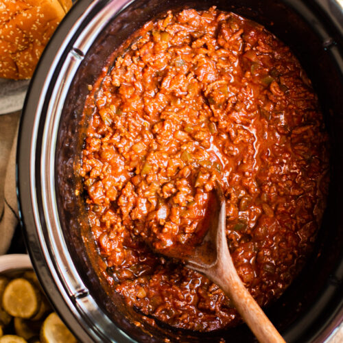 close up of sloppy joe meat and sauce